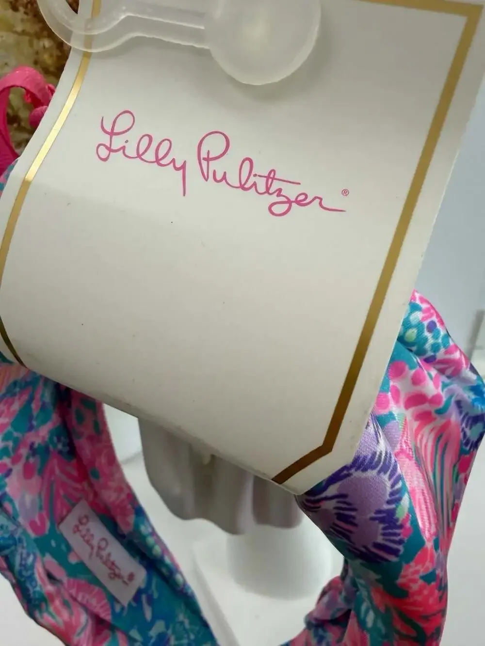 Lilly Pulitzer Splendor In The Sand Wide Knotted Headband Satin Pink Blue NEW